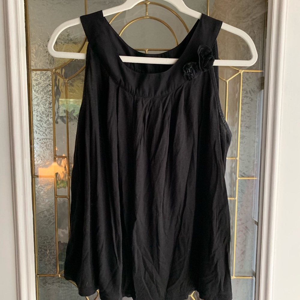 JCrew tank top - flower detail at neck - black